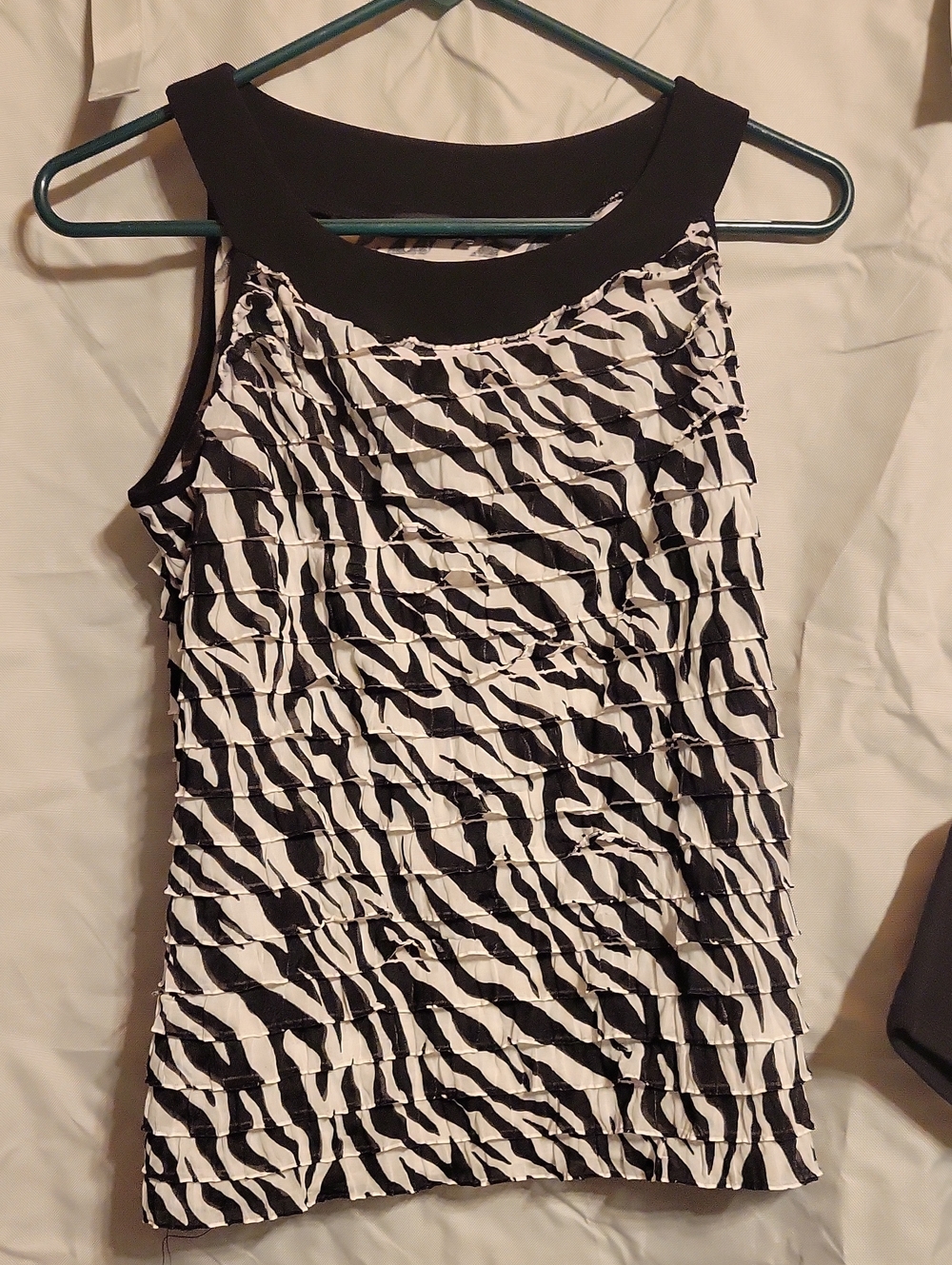 Notations Black & White Zebra Ruffle Tank Top